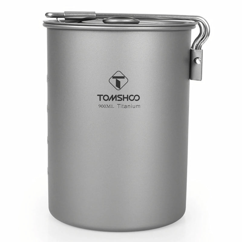 Lightweight Titanium Camping Pot 900ml with Lid and Foldable Handle