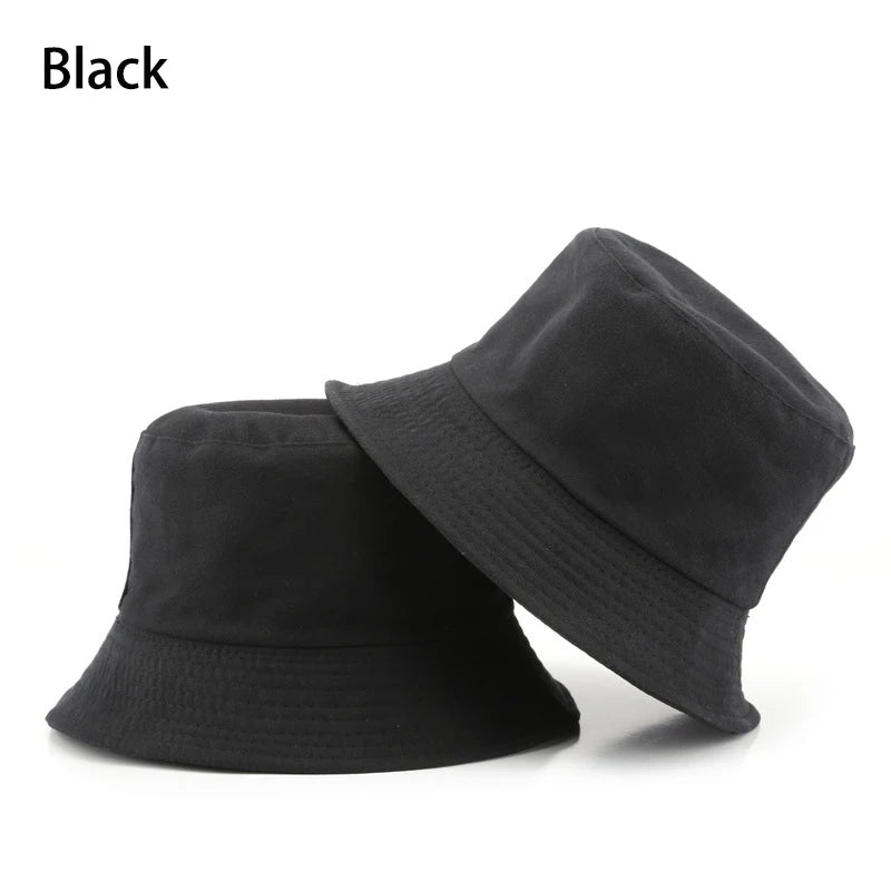 Classic Cotton Black Reversible Bucket Hat – Casual Sun Cap for Outdoor Adventures