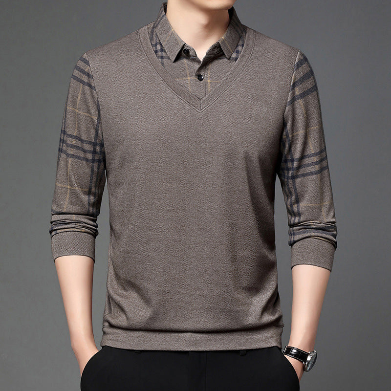 Fake Two-piece Lapel Long-sleeved Men's T-shirt