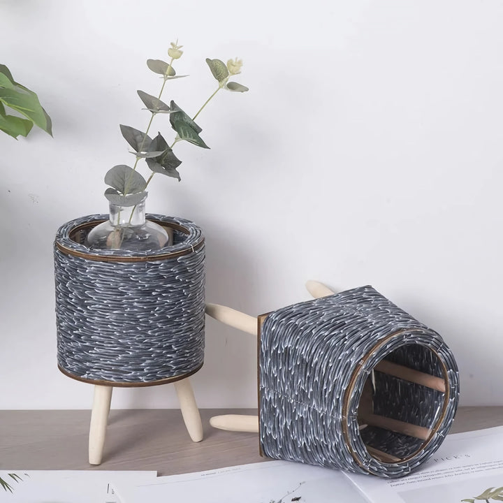 Nordic Hand-Woven Imitation Rattan Flower Pot