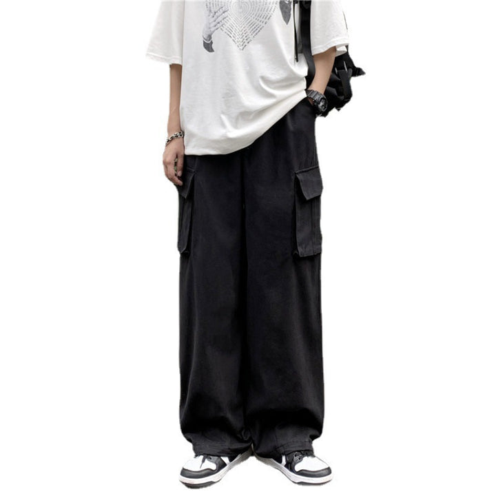 Japanese-style Retro Pants Men's Solid Color Wide Leg Washed Cotton Overalls Straight Loose Casual Trousers