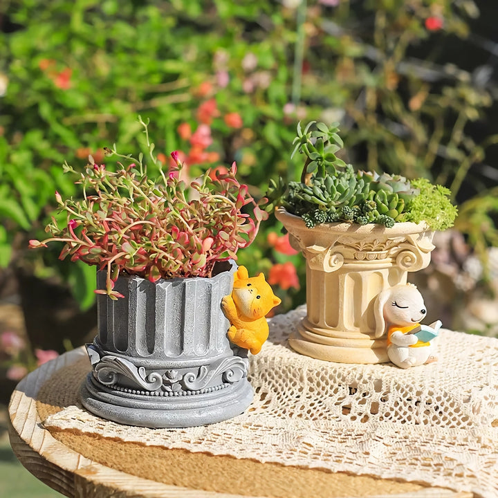 Roman Pillar Cartoon Animal Planters for Succulents