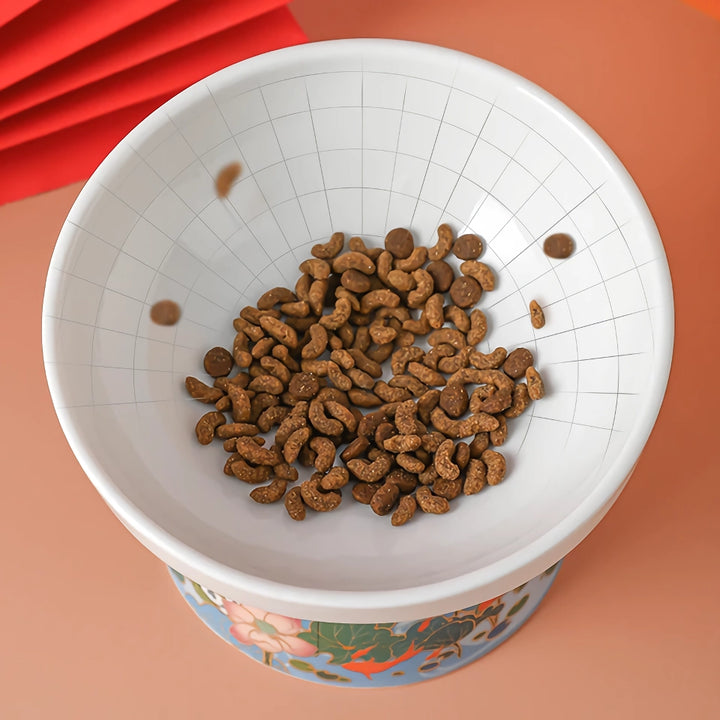 Chinese Style Ceramic Cat Bowl - Elevated Pet Food and Water Feeder