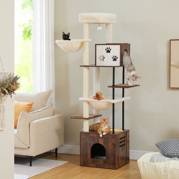 Large Multi-Level Cat Tree with Spacious Condos, Hammocks, and Sisal Scratching Posts