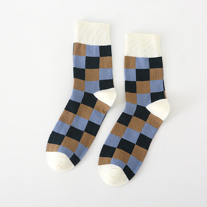 Autumn Winter English Style Pure Cotton Men's Plaid Socks