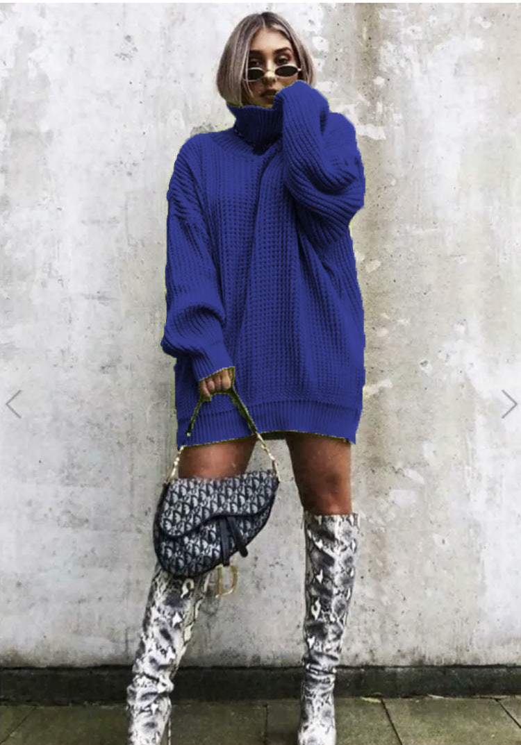 European And American Loose Mid-length Dress Fashionable Knitted Sweater