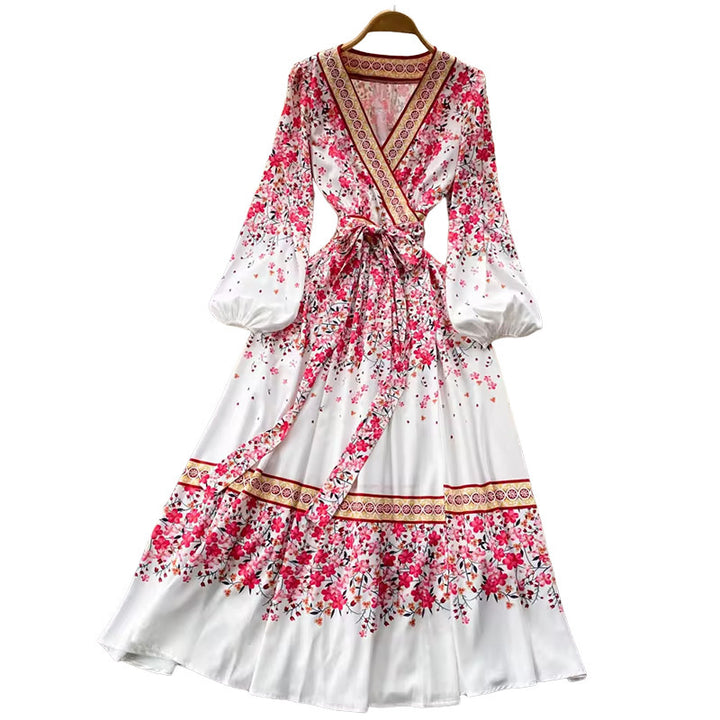 Fashion Long Sleeve Printed Bohemian Mid-length Dress