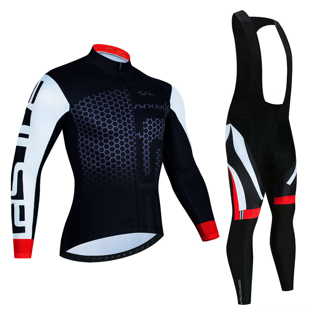 Men's Riding Jersey Long Sleeve Top And Trousers Wicking Breathable Cycling Suspender Suit