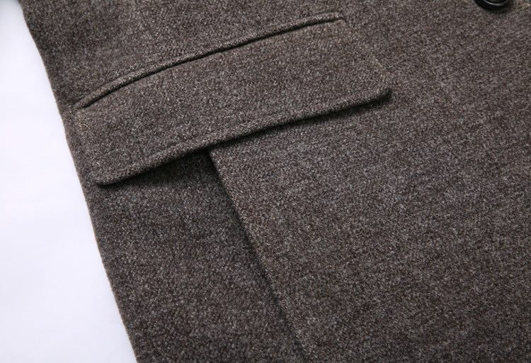 Thick Quilted Lapel Collar Men's Mid-length Wool Overcoat