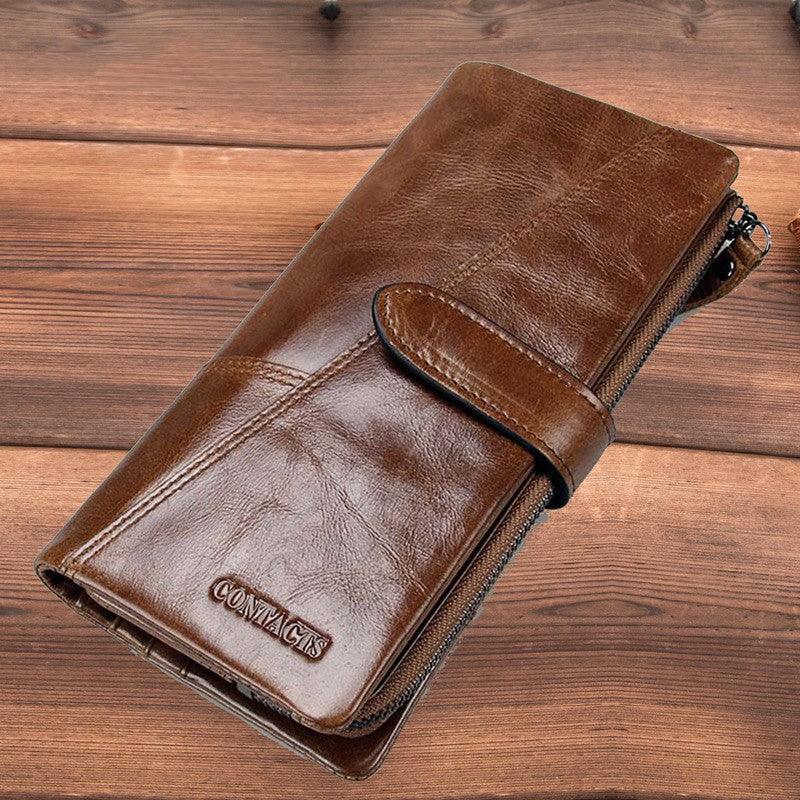 Fashion Stitching Long Cowhide Leather Men's Wallet - Trendha