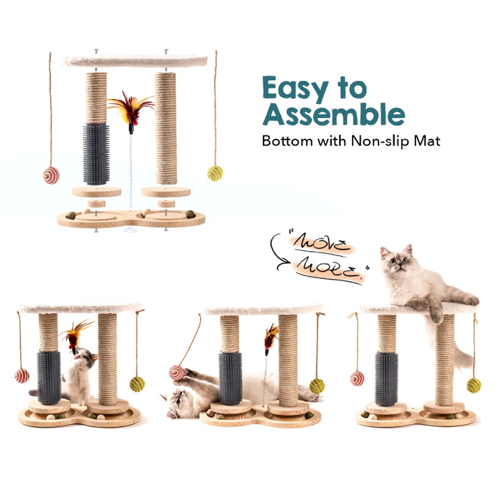 Natural Sisal Scratcher with Self-Groomer & Play Perch