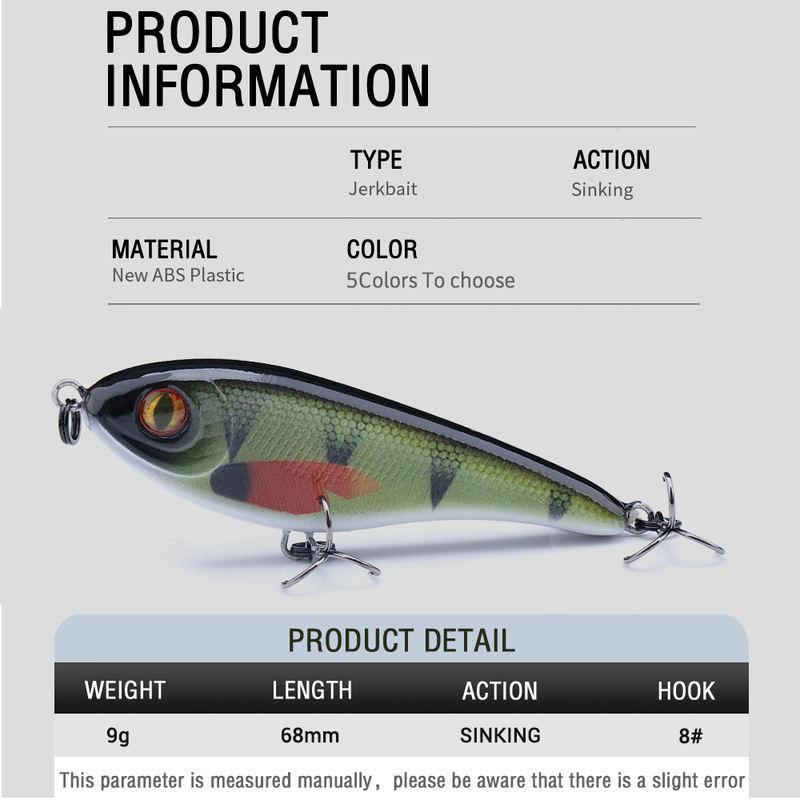 68mm Slow Sinking Jerkbait Fishing Lure