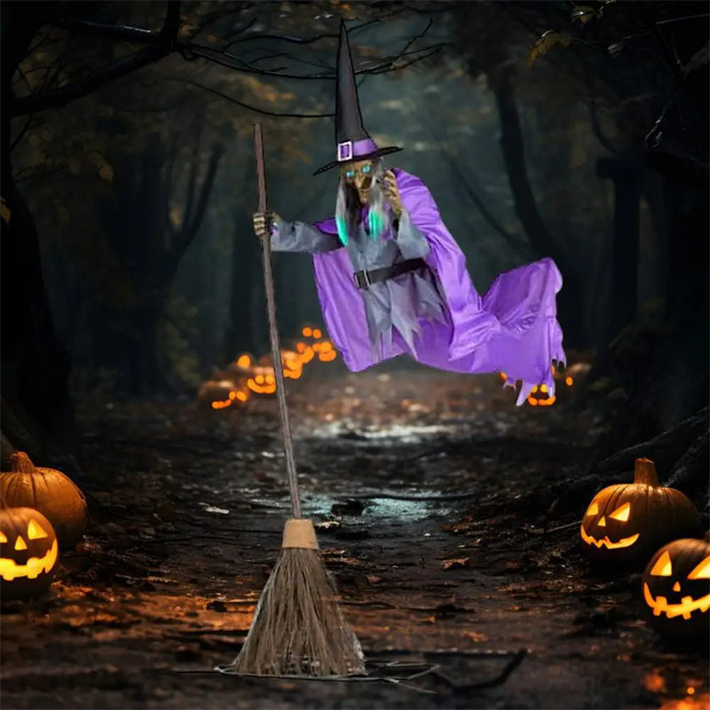 Halloween Flying Witch Decoration Halloween Ghost Outdoor Scary Animatronics Halloween Props With Scary Sound