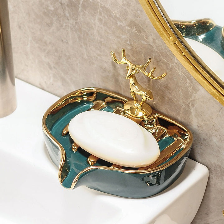 Ceramic Soap Dish for Bathroom with Drainage Holder