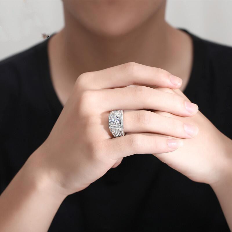 Full Diamond Inlaid Men's Diamond Ring - Trendha