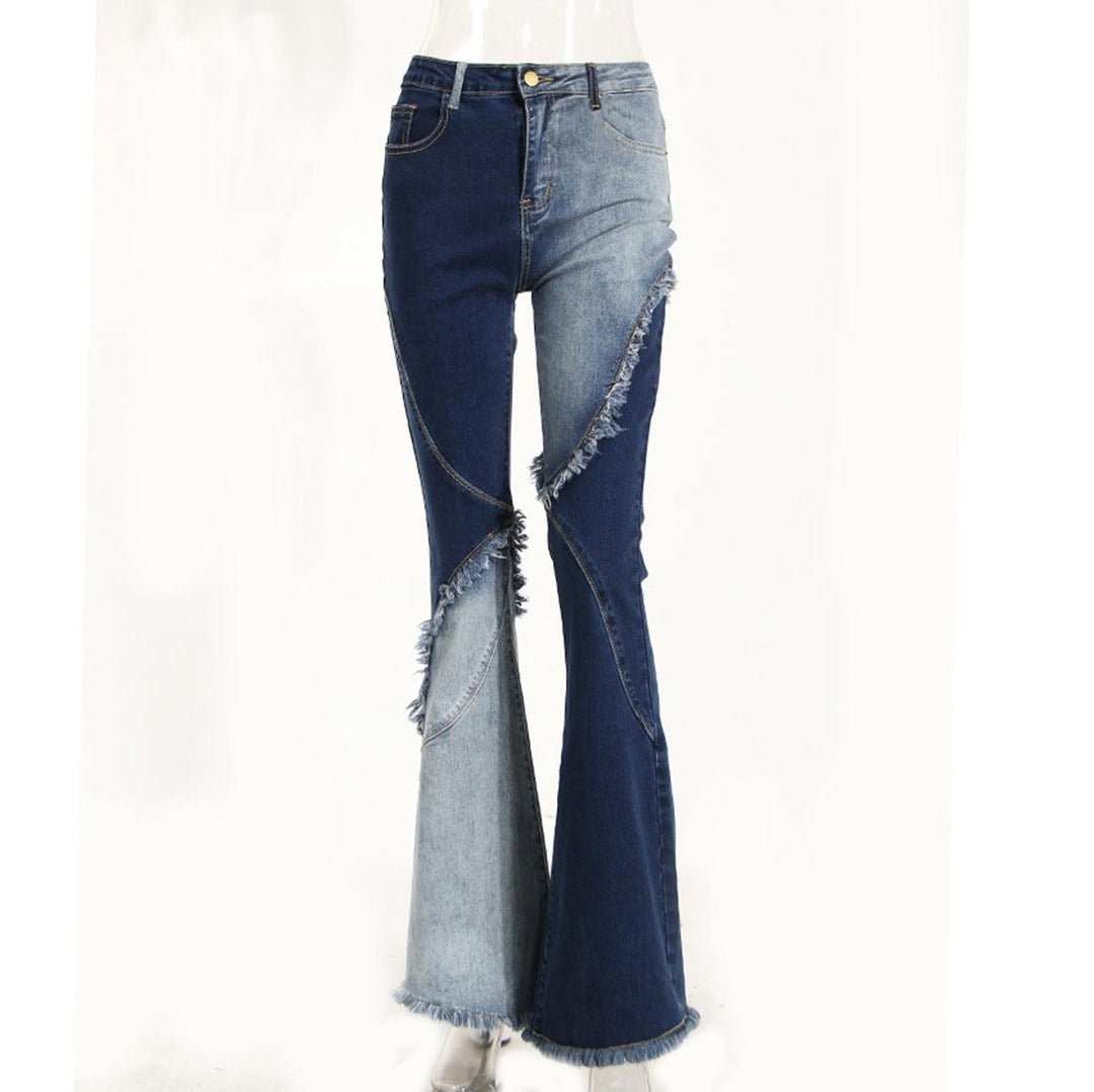 Geometric Raw Edge Jeans With High Waistline And Slimming Effect - Trendha