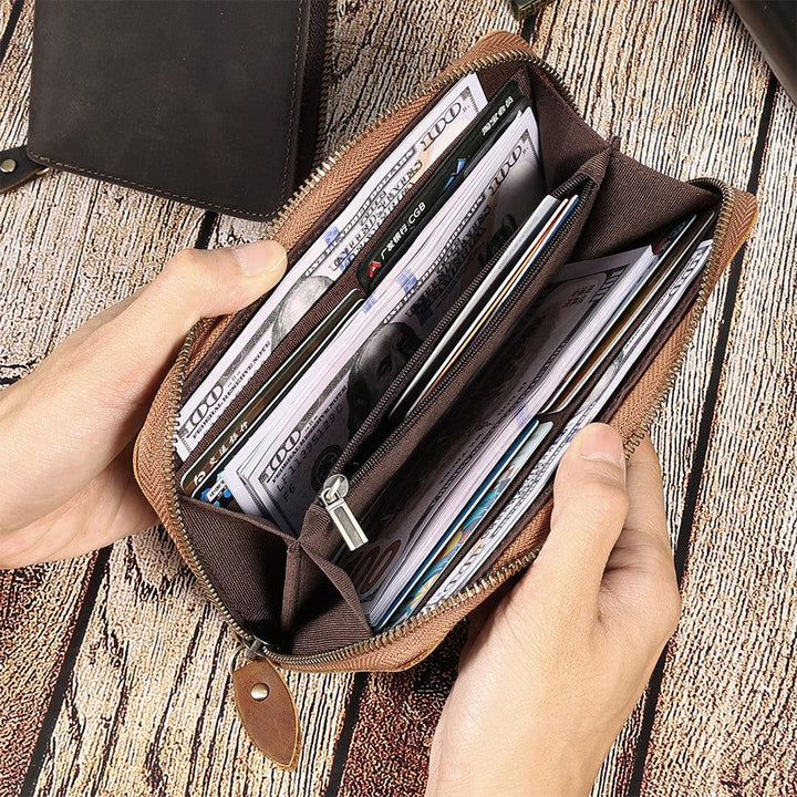 JOYIR Genuine Leather Long Wallets for Men RFID Blocking Cash Credit Card Holder Checkbook Wallet Zipper Coin Pocket Purse Male - Trendha