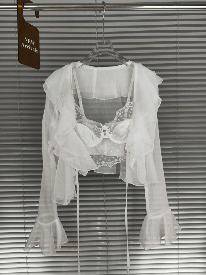 Lace Suspender Chiffon Cardigan Two-piece Set - Trendha