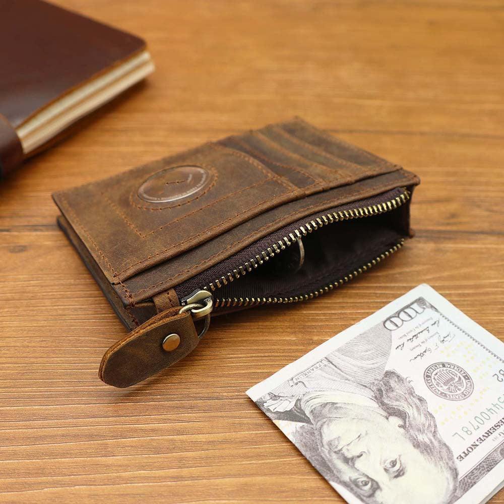 Leather Zipper Tracker Case Card Holder - Trendha