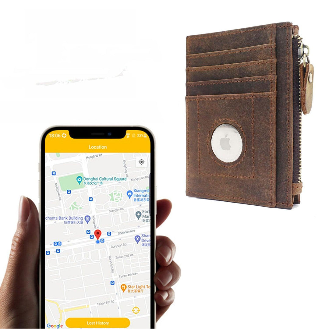 Leather Zipper Tracker Case Card Holder - Trendha