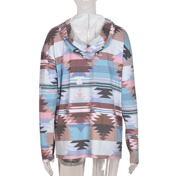 Loose Contrast Pocket Pattern V-neck Hooded Sweater In Spring - Trendha