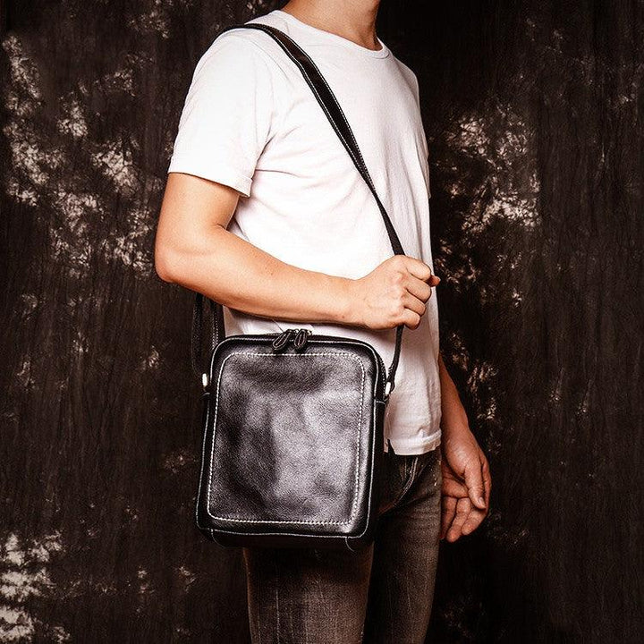 Men's Leather Handmade Single Shoulder Layer Cowhide Carrying Satchel Bag - Trendha