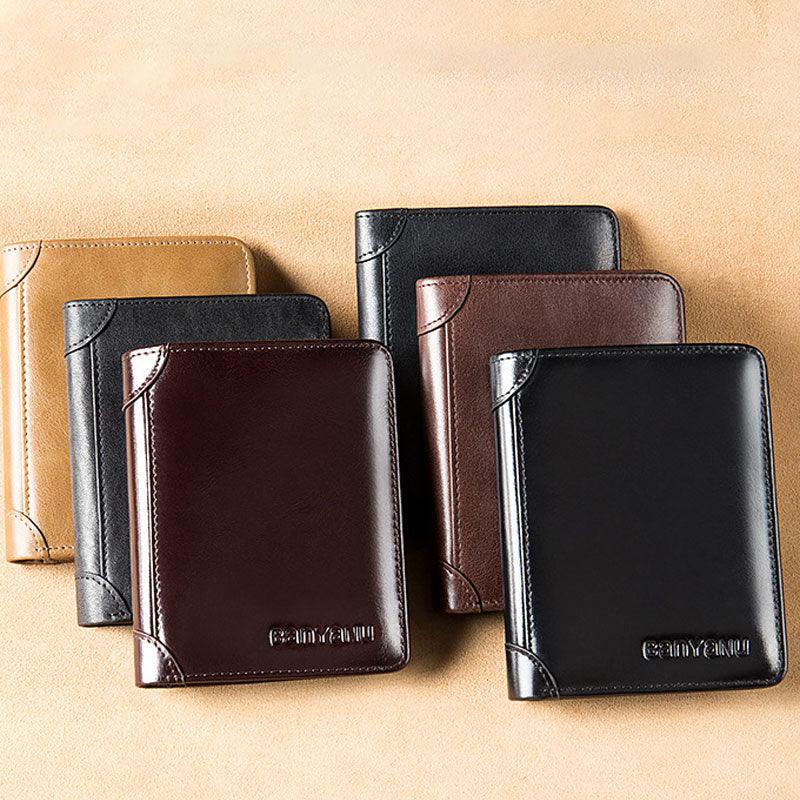 Men's Short Matte Leather Tri-fold Vertical Wallet - Trendha