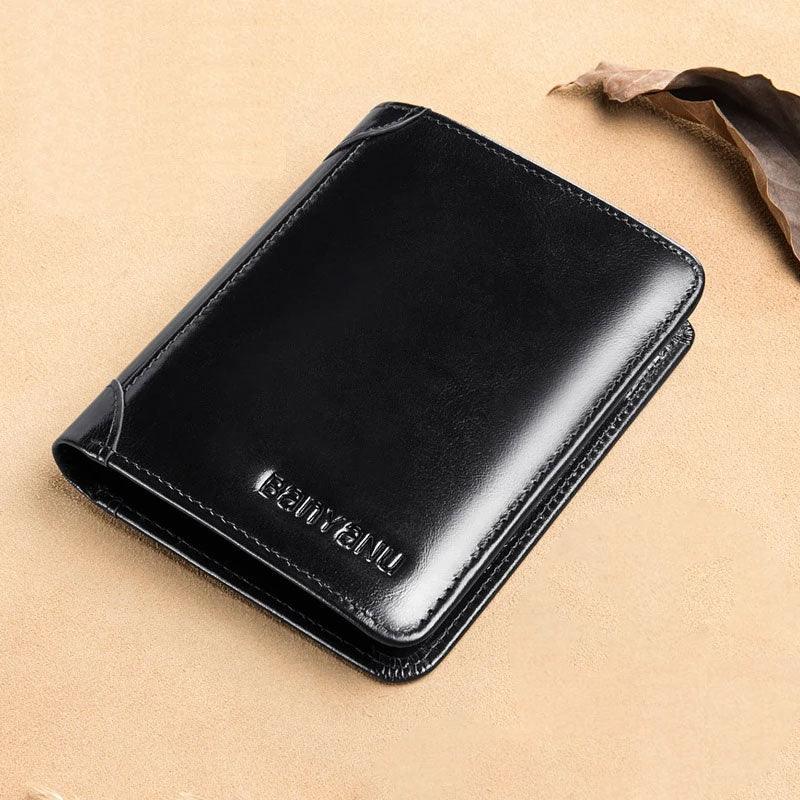 Men's Short Matte Leather Tri-fold Vertical Wallet - Trendha