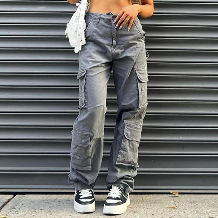 Multi-pocket Gray Straight Loose Jeans Look Slim For Women - Trendha