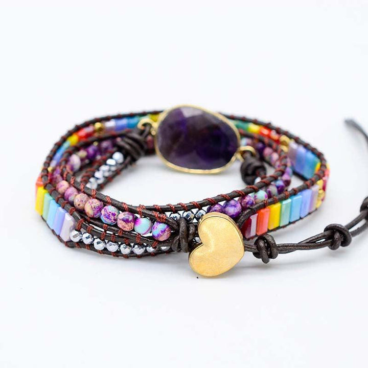 Natural Stone Woven Multi-layer Winding Amethyst Bracelet - Trendha