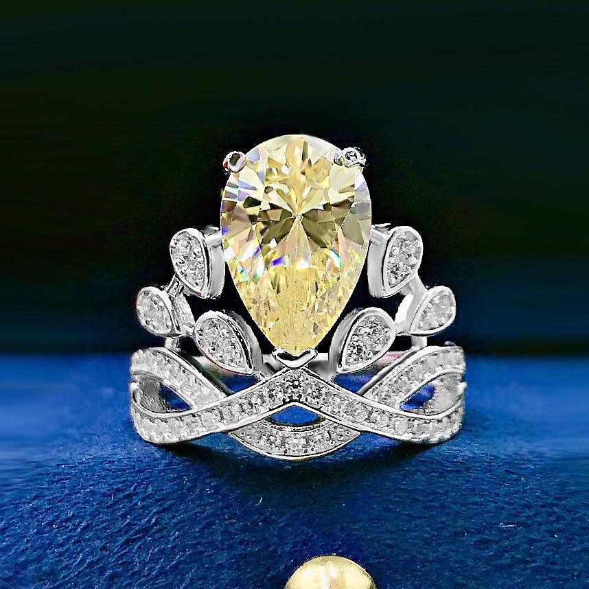New Pear-shaped Water Drop Personalized Yellow Diamond Crown 8x12mm Ring - Trendha