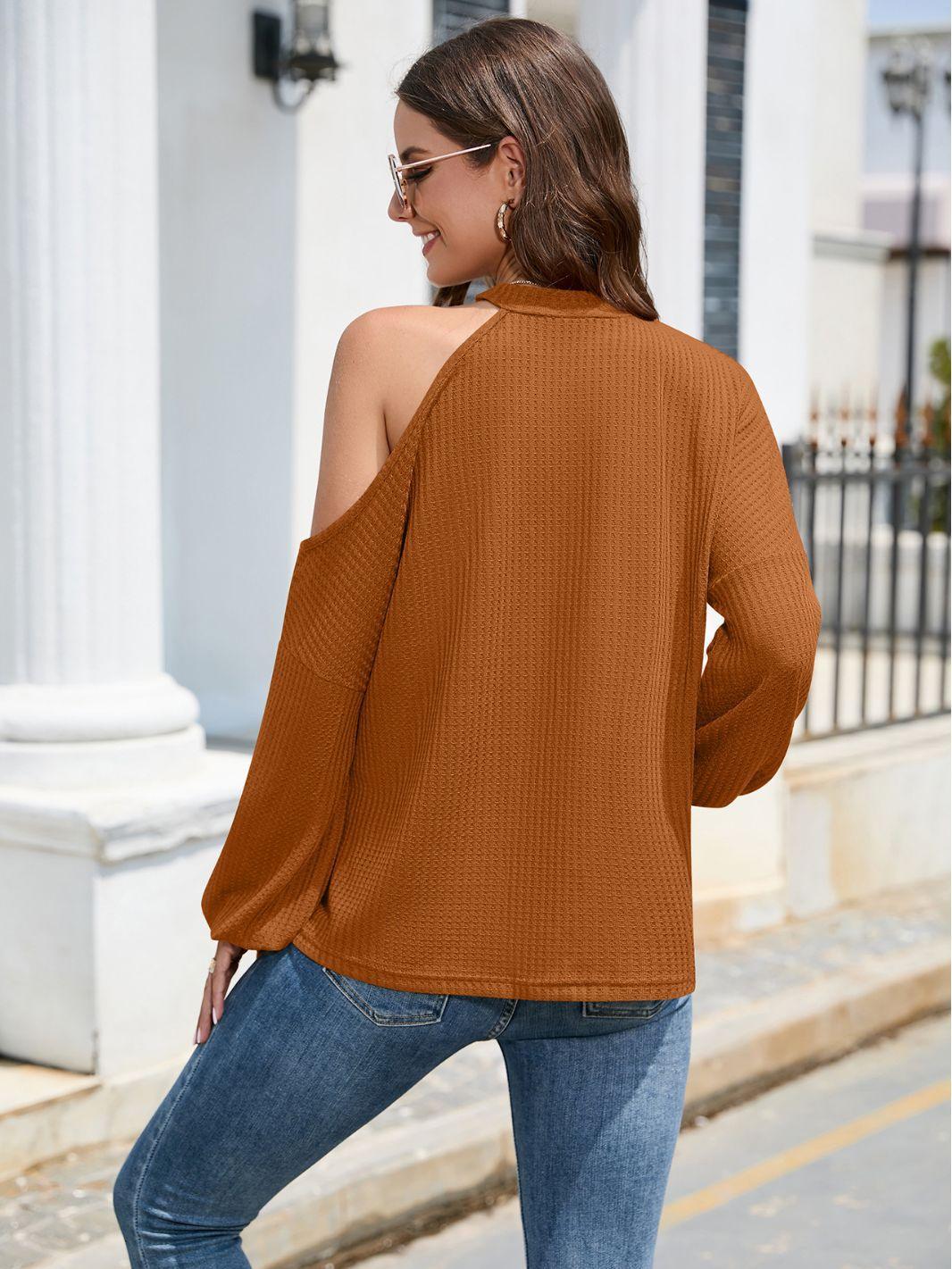 Off-the-shoulder Long Sleeve Crew Neck T-shirt Top Women - Trendha