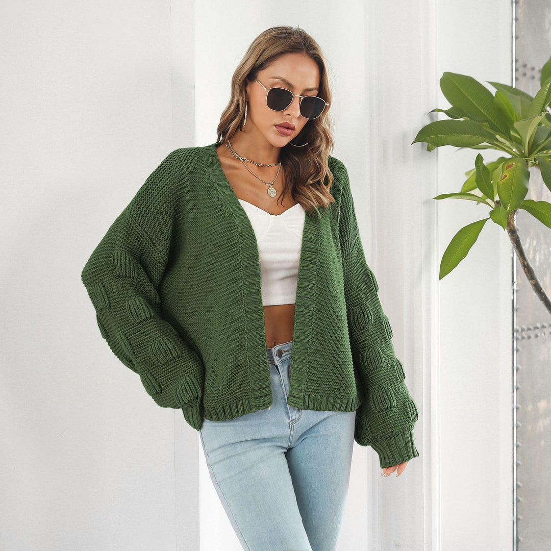 Puff Sleeve Cardigan Sweater Women Clothes Front Chunky Knitwear Coat - Trendha