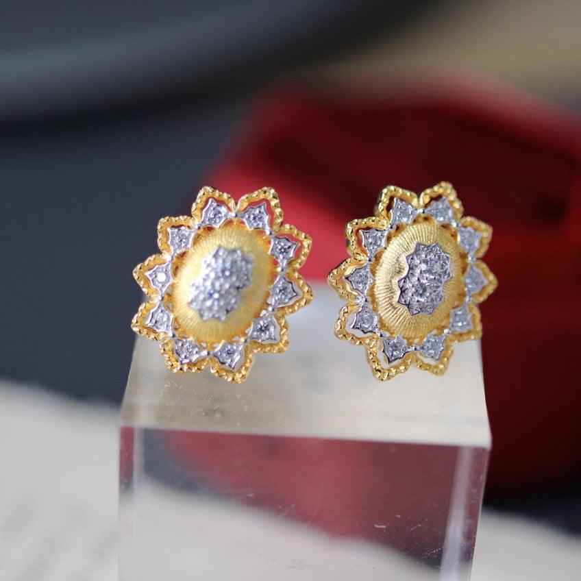 Silver And Gold Plated Snowflake Split Coloured Earrings - Trendha