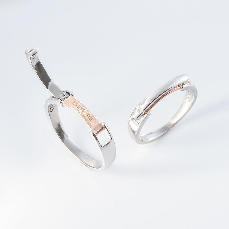 Silver Couple Rings Men And Women Pair Flip Open And Close - Trendha