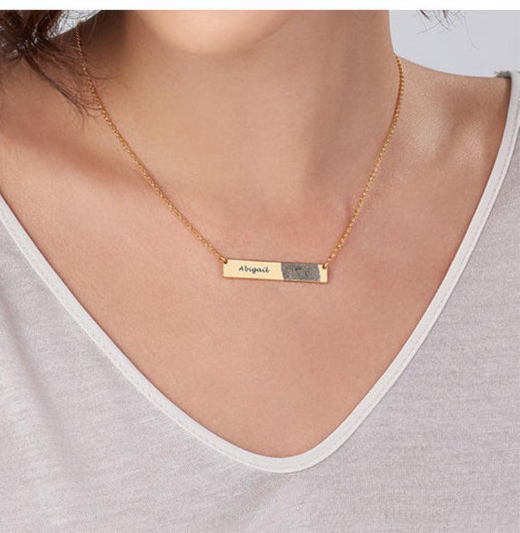 Silver Creative Jewelry Horizontal Card Necklace Engraved Letters - Trendha