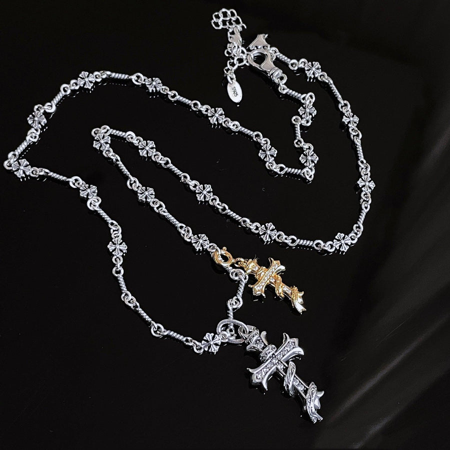 Silver Gold Silver Cross Pendant Detachable Bare Chain Necklace - Trendha