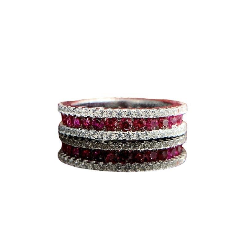 Silver Inlaid Red Round Ring - Trendha