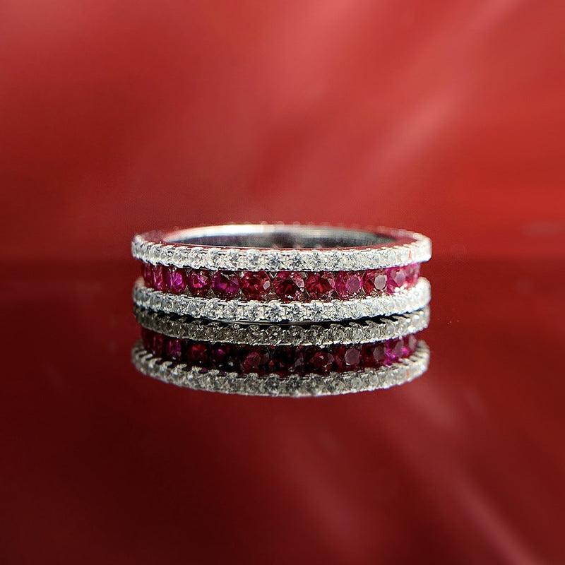 Silver Inlaid Red Round Ring - Trendha