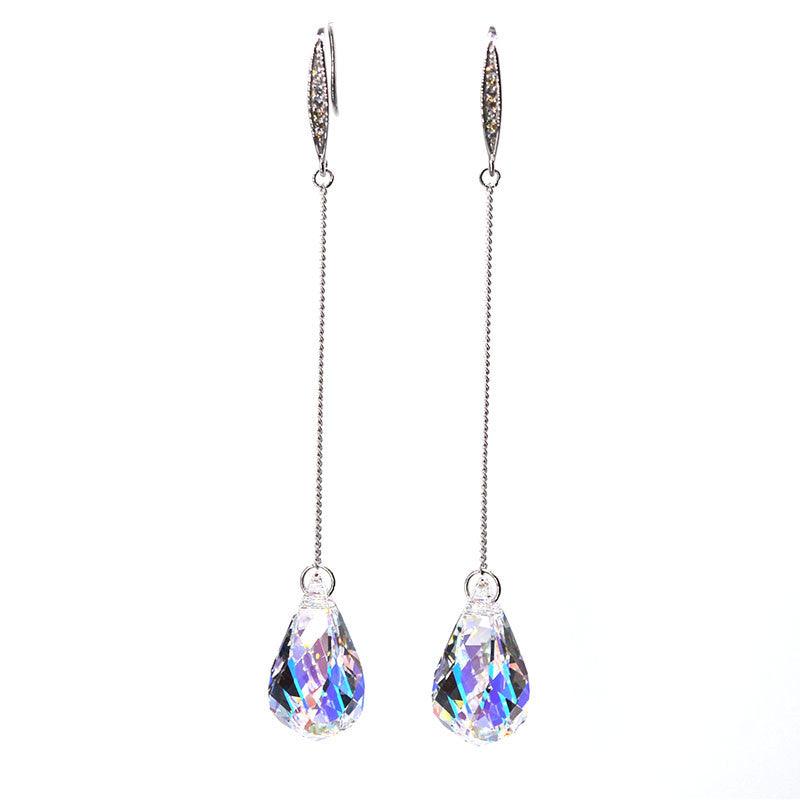 Sterling Silver Crystal Earrings Long Knob Drop - Trendha