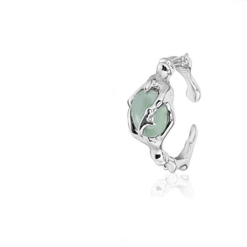Sterling Silver Non Fading National Style Jade Ring - Trendha