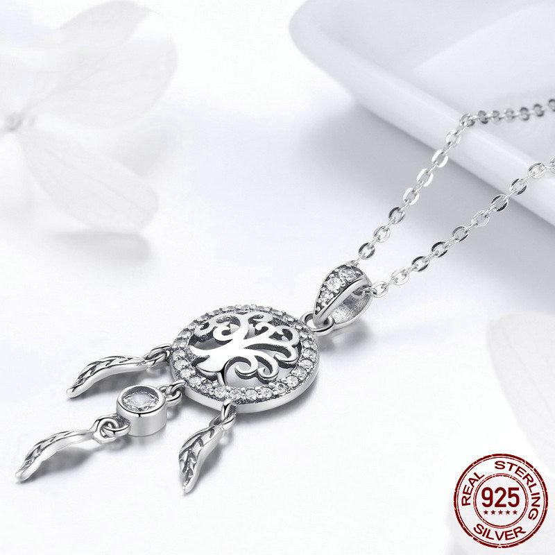 Sterling Silver Tree Of Life Dreamcatcher Fashion Necklace - Trendha
