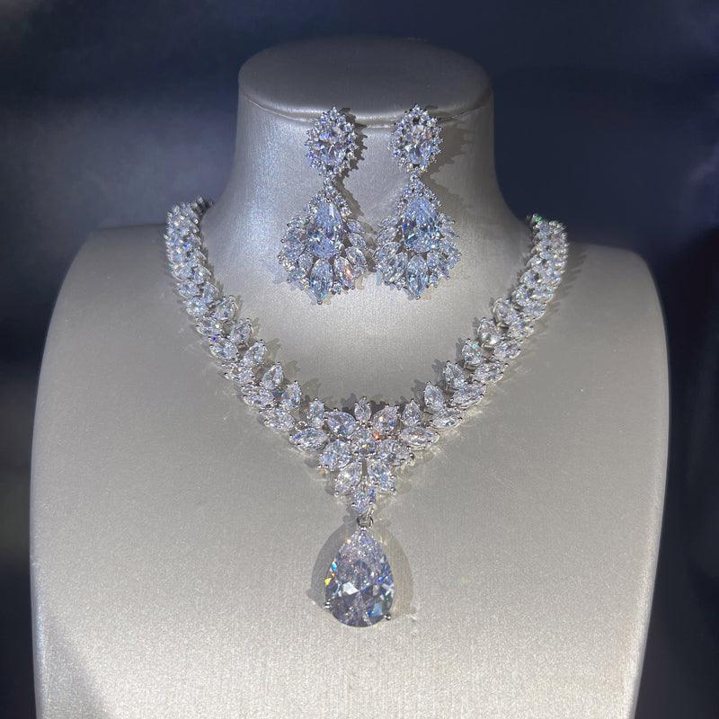 Synthetic Cubic Zircon Oxide Necklace Earring Set - Trendha