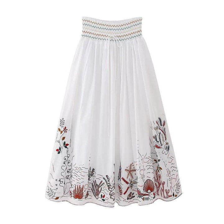 V-neck Embroidery Breasted Shirt High Waist Embroidery Skirt Suit - Trendha