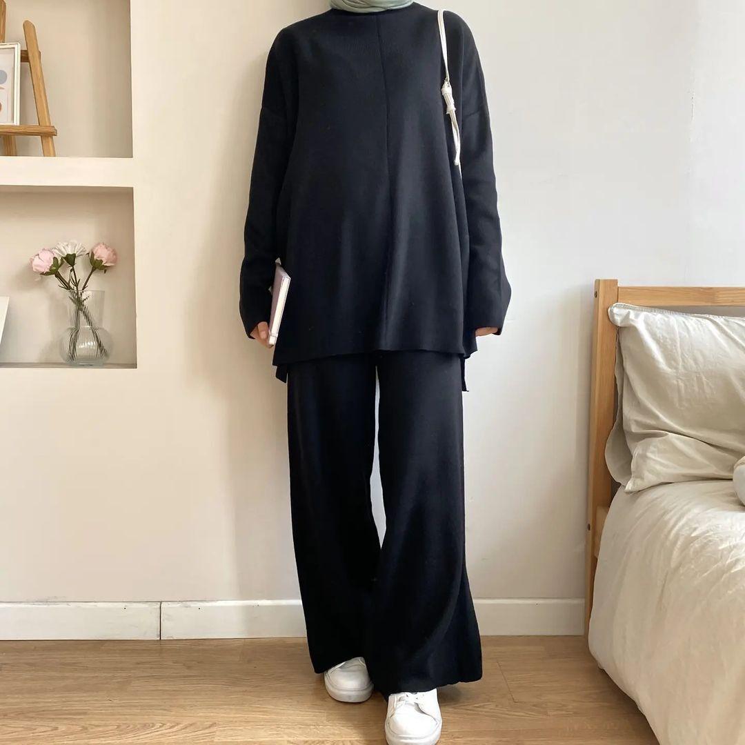 Women's Casual Woolen Sweater Wide-leg Trousers Suit - Trendha