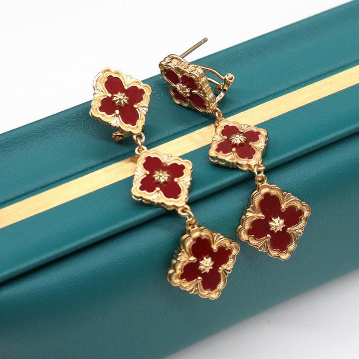 Women's Fashionable Airy Floral Four Leaf Clover Earrings - Trendha