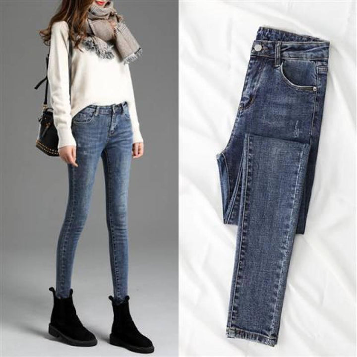 Women's High Waisted Elastic Slim Fitting Jeans - Trendha