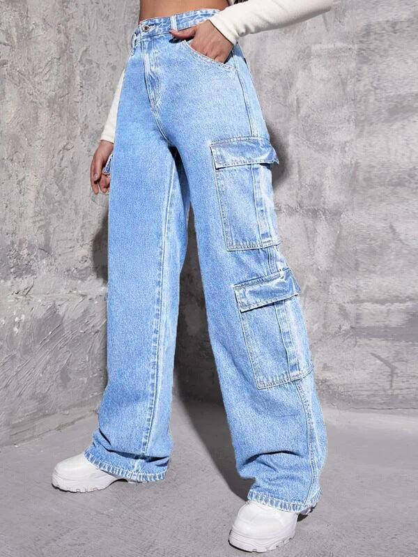 Women's Multi-bag Jeans Loose High Waist - Trendha
