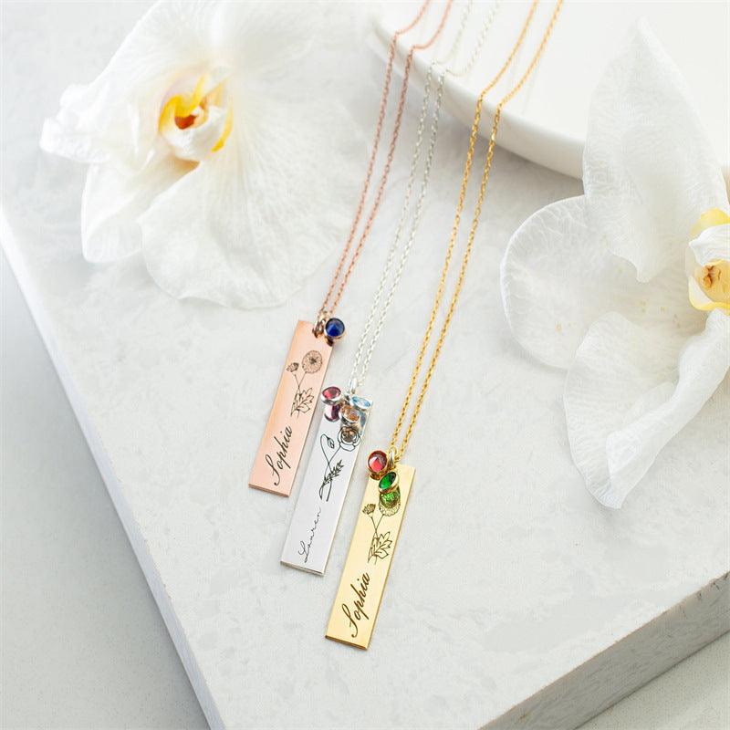 Women's Name Birthday Flower Stone Necklace - Trendha