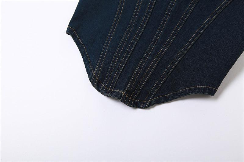 Women's Retro Solid Color Denim Vest Sexy Low-cut Slimming Camisole - Trendha